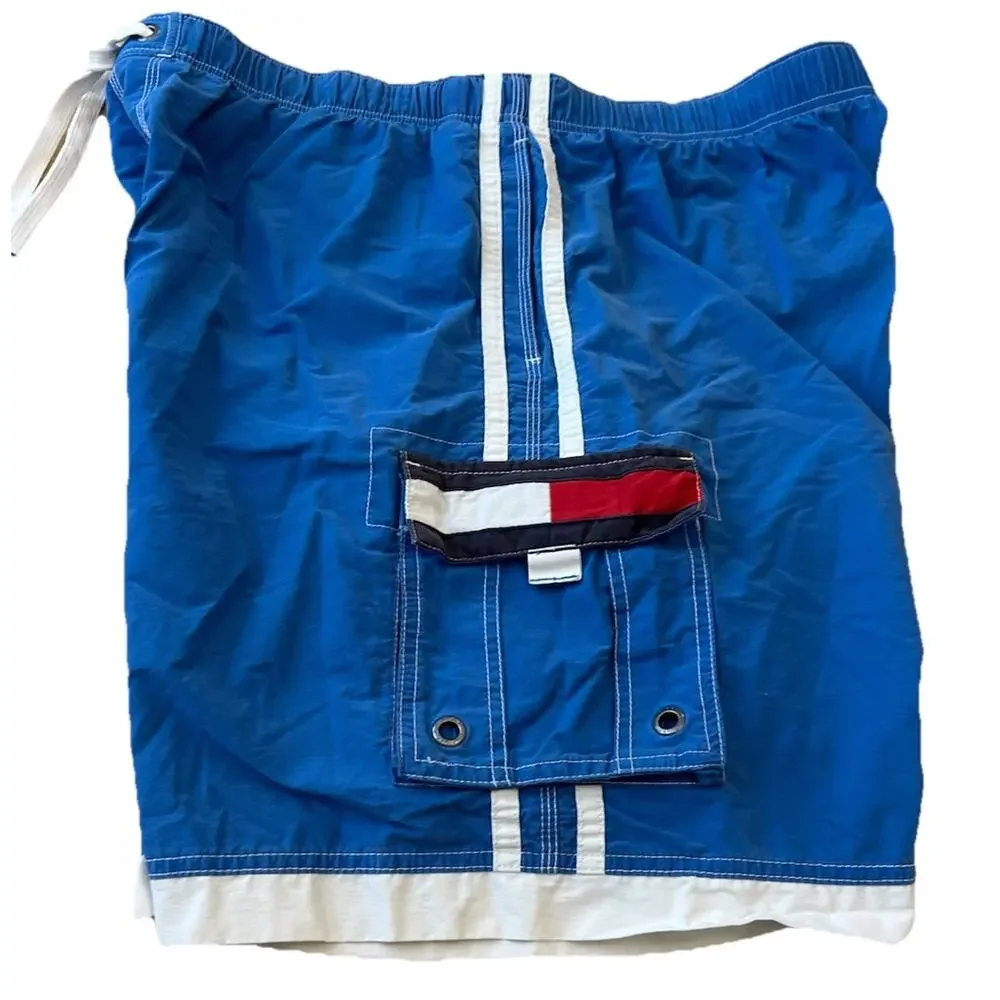 90s Tommy Hilifger Swim Trunks XL Cargo Shorts Nylon Big Pockets Y2K Preppy VTG